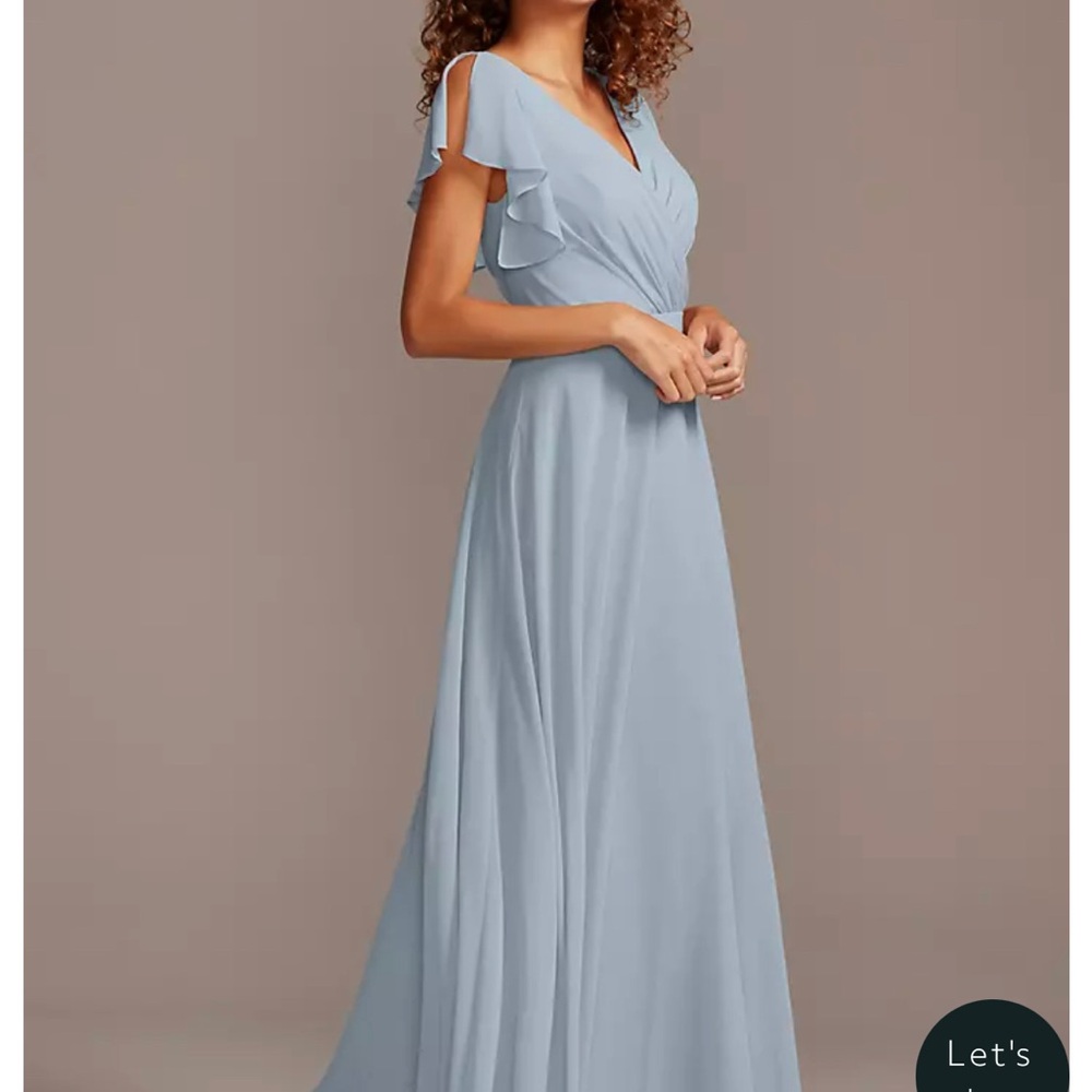 NWT- David’s bridal Blue Maxi Gown with Flutter Sleeves